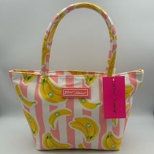 *New* Betsey Johnson Pink and Yellow Stripped Banana Insulated Lunch Tote